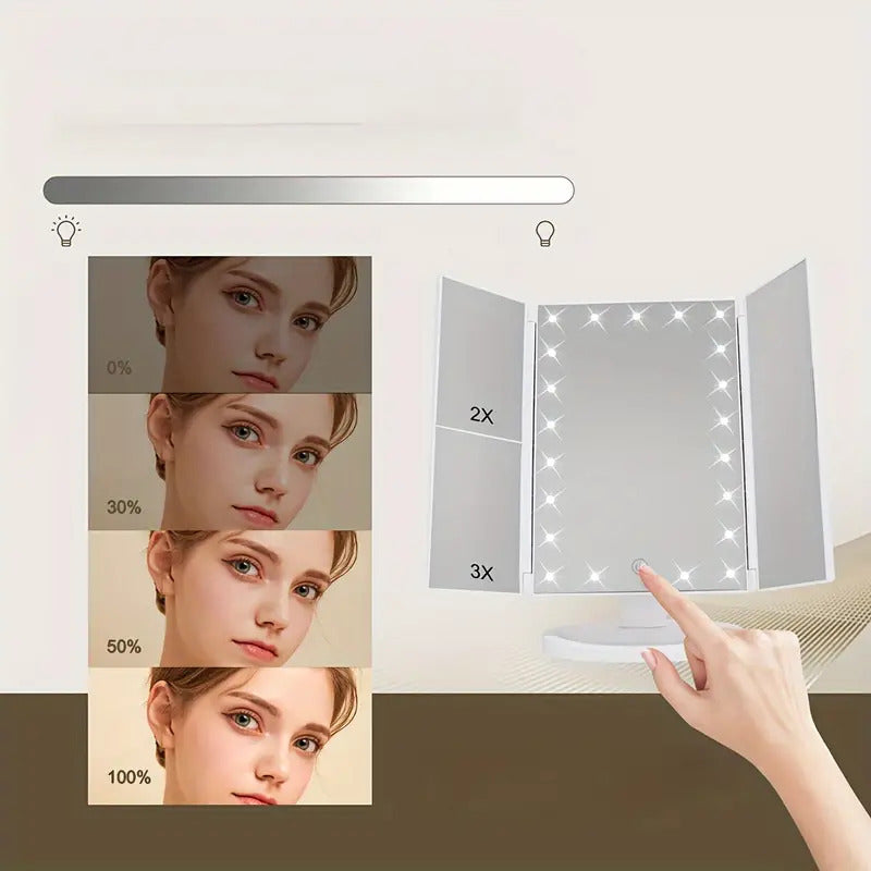 Foldable LED Makeup Mirror with Lights – Illuminated Vanity Cosmetic Mirror with Stand
