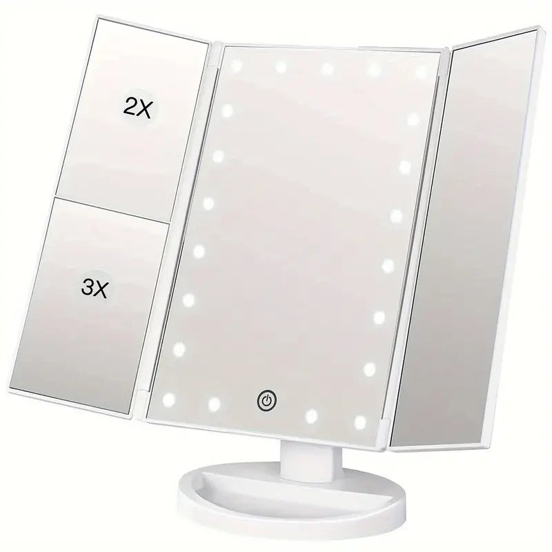 Foldable LED Makeup Mirror with Lights – Illuminated Vanity Cosmetic Mirror with Stand