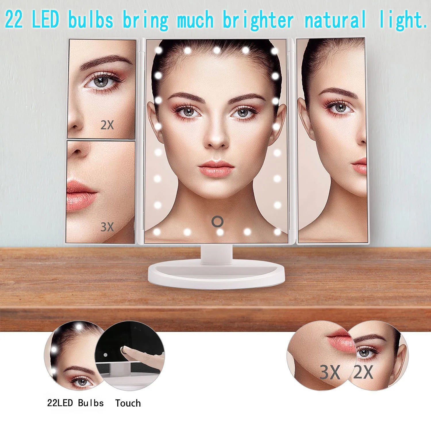 Foldable LED Makeup Mirror with Lights – Illuminated Vanity Cosmetic Mirror with Stand