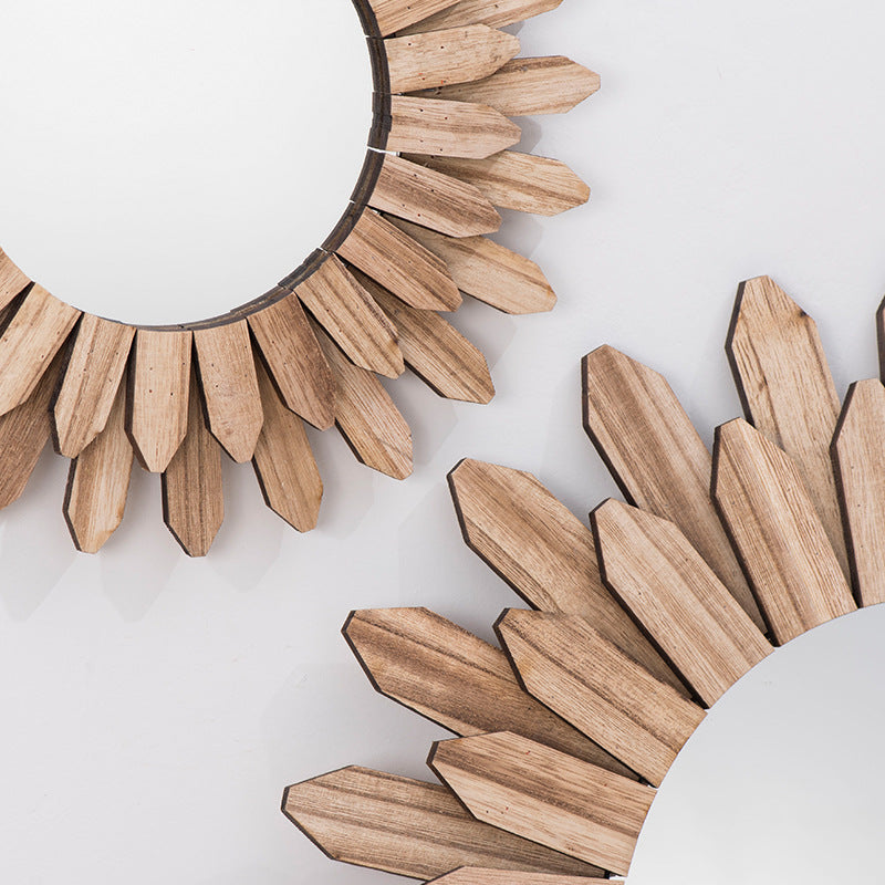 European-Style Solid Wood Hanging Mirror – Handmade Wall Decor for Entryway, Homestay & Hotel