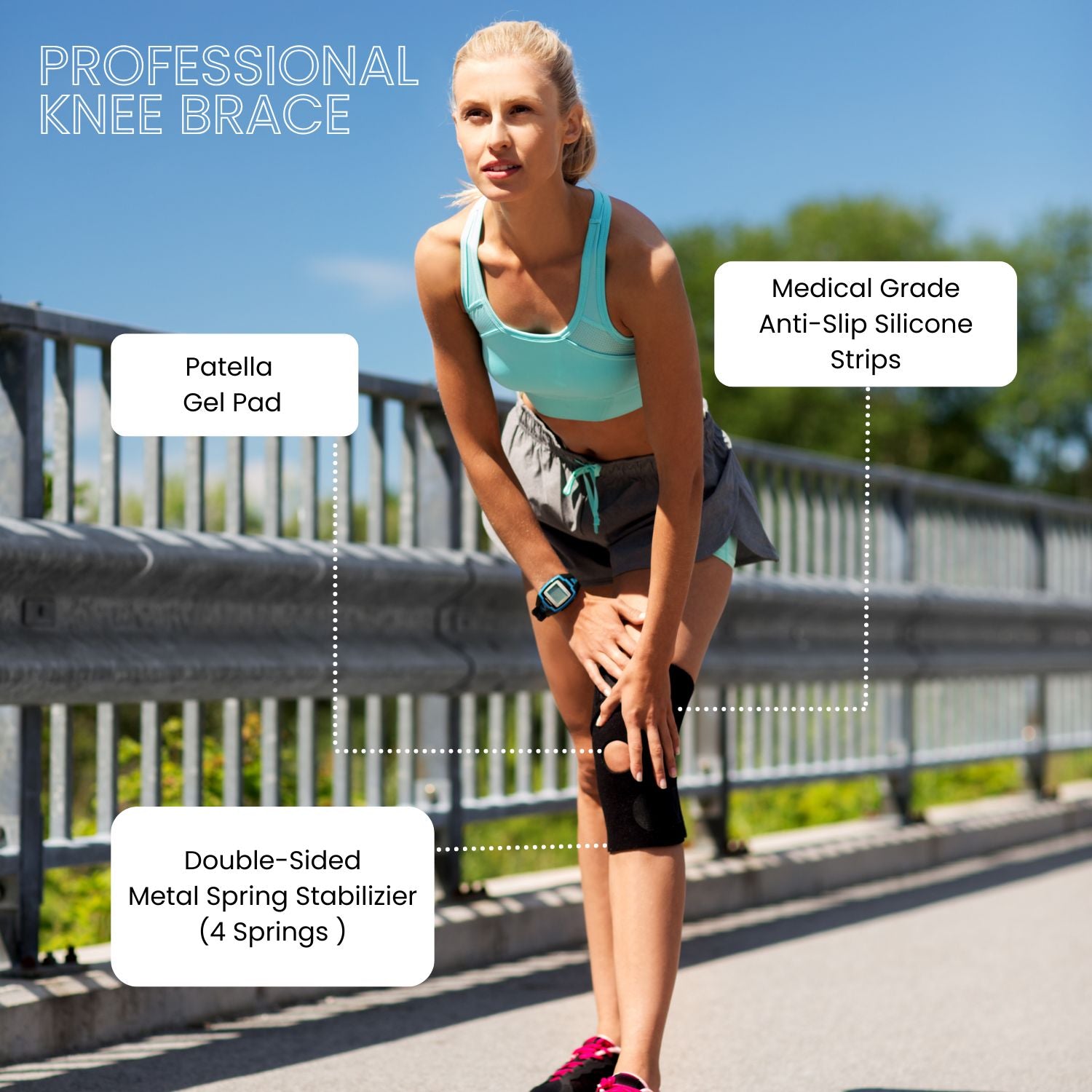 Venollo Knee Brace with Side Stabilizers & Patella Gel Pads for Knee Support, Green and Black
