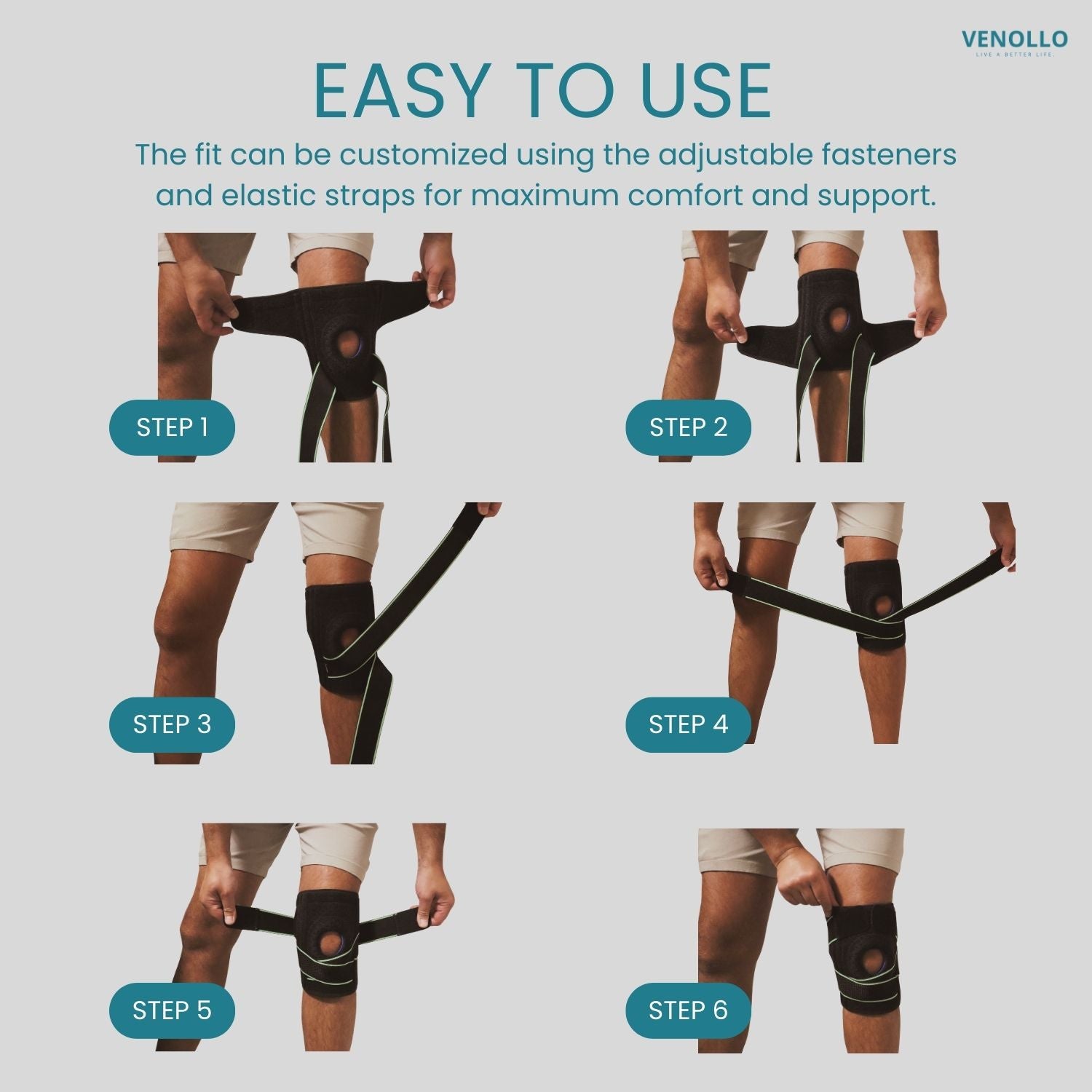 Venollo Knee Brace with Side Stabilizers & Patella Gel Pads for Knee Support, Green and Black