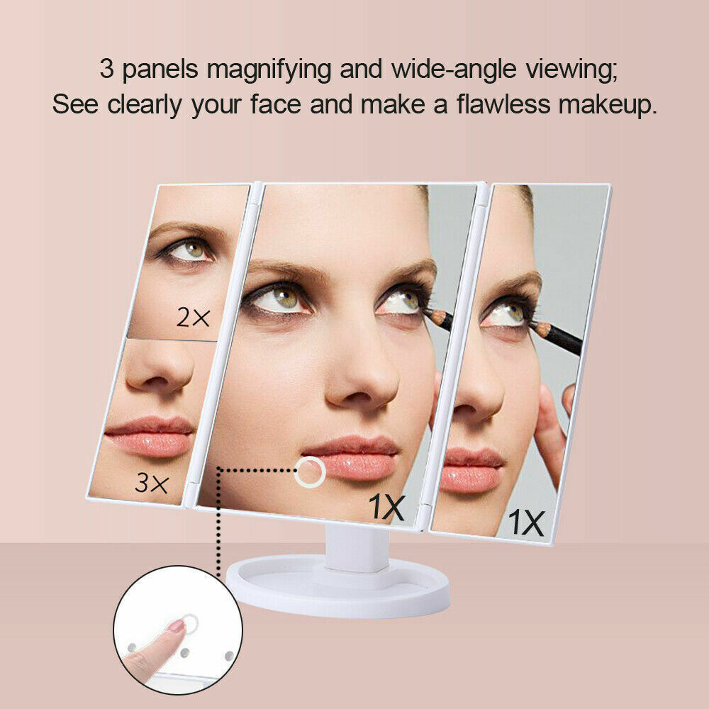 Foldable LED Makeup Mirror with Lights – Illuminated Vanity Cosmetic Mirror with Stand